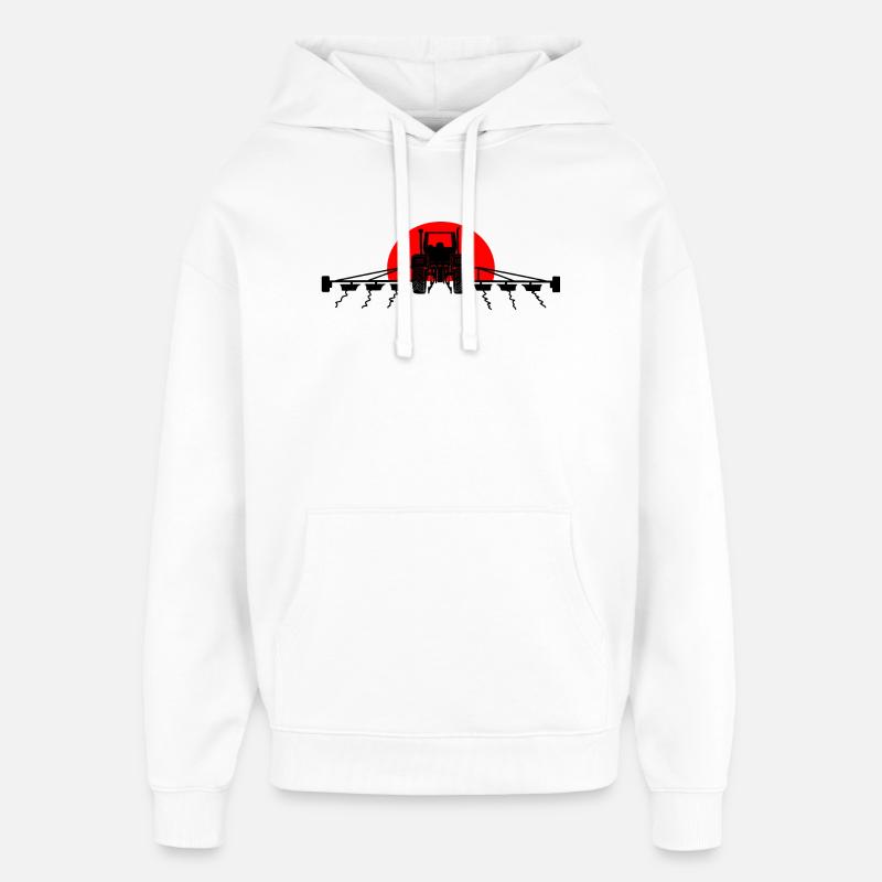 Coucher de soleil sur le tracteur - Sweat à capuche unisexe Stanley/Stella Oversized - blanc