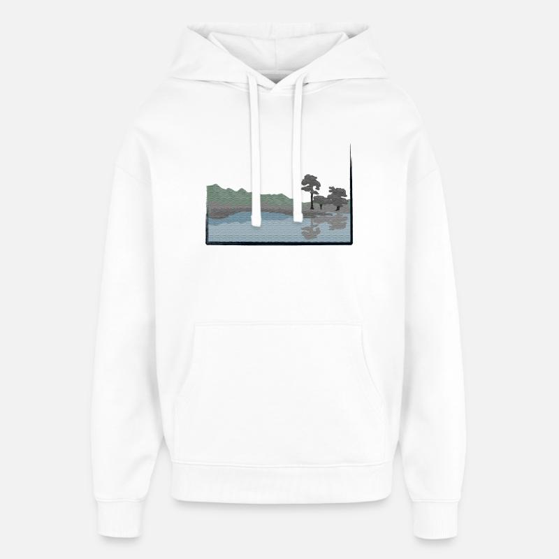 Paysage modifié avec lac - Sweat à capuche unisexe Stanley/Stella Oversized - blanc