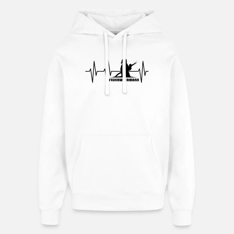 Pompier Pulse Heartbeat Fire Brigade Symbole - Sweat à capuche unisexe Stanley/Stella Oversized - blanc