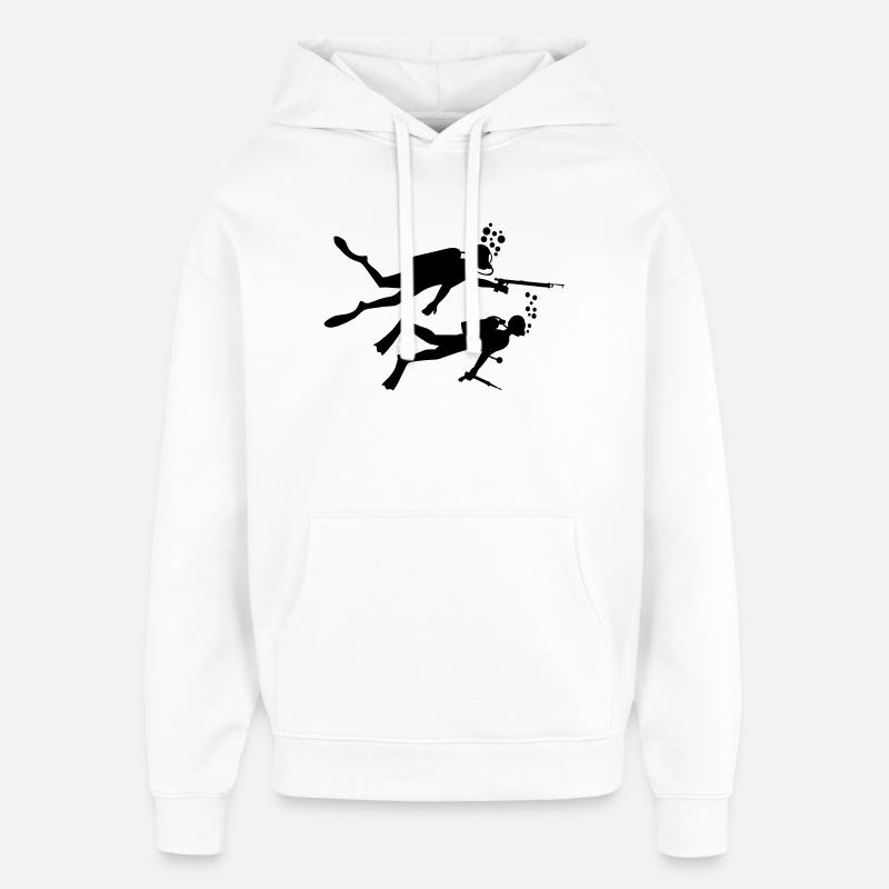 Deux plongeurs sous-marins avec des harpons - Sweat à capuche unisexe Stanley/Stella Oversized - blanc