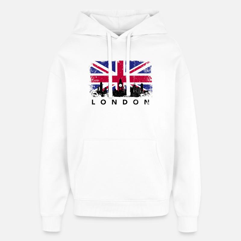 Silhouette de l’Union Jack Skyline - Sweat à capuche unisexe Stanley/Stella Oversized - blanc
