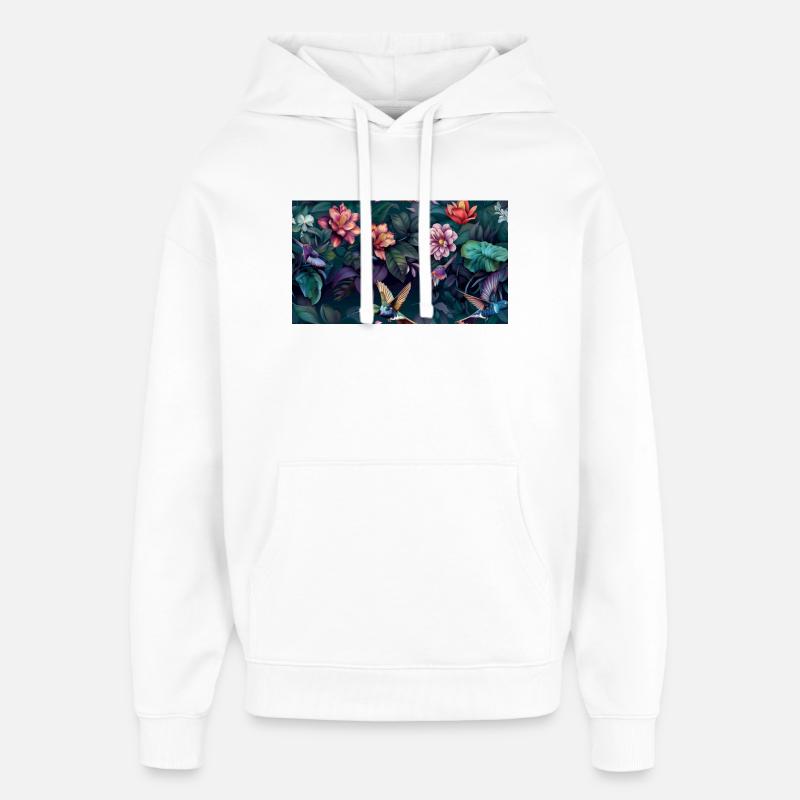 Fleurs tropicales nocturnes Colibris - Sweat à capuche unisexe Stanley/Stella Oversized - blanc