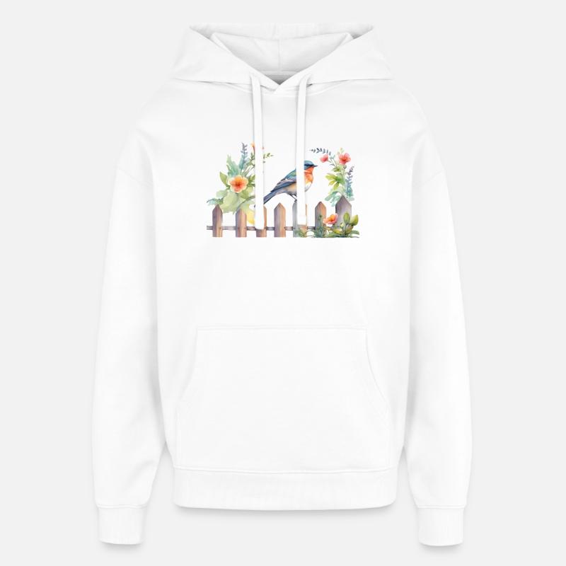 Oiseau sur clôture en bois - Sweat à capuche unisexe Stanley/Stella Oversized - blanc