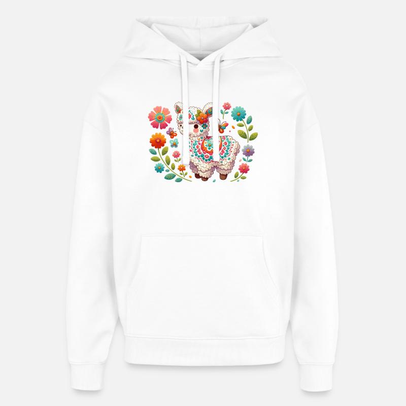 Floral au lama - Sweat à capuche unisexe Stanley/Stella Oversized - blanc