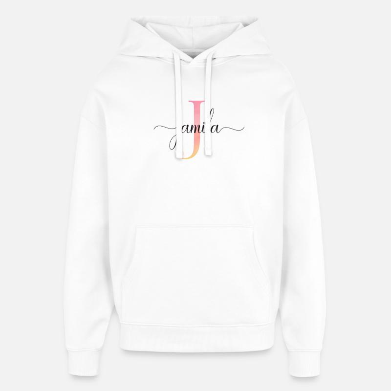 J | Monogramme | Nom | Jamila|Aquarelle - Sweat à capuche unisexe Stanley/Stella Oversized - blanc