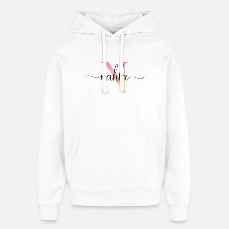 N | Monogramme | Nom | Nahla |Aquarelle - Sweat à capuche unisexe Stanley/Stella Oversized - blanc