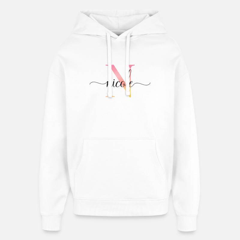 N | Monogramme | Nom | Nicole |Aquarelle - Sweat à capuche unisexe Stanley/Stella Oversized - blanc