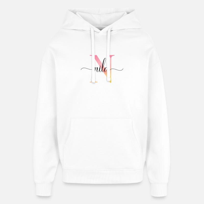 N | Monogramme | Nom | Nila |Aquarelle - Sweat à capuche unisexe Stanley/Stella Oversized - blanc