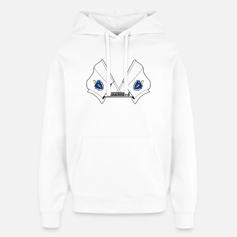 Deux drapeaux texte MASSACHUSETTS - Sweat à capuche unisexe Stanley/Stella Oversized - blanc
