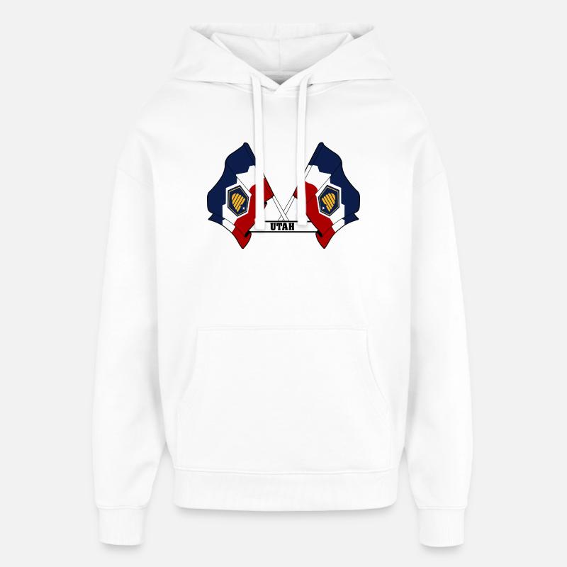 Texte à deux drapeaux UTAH - Sweat à capuche unisexe Stanley/Stella Oversized - blanc