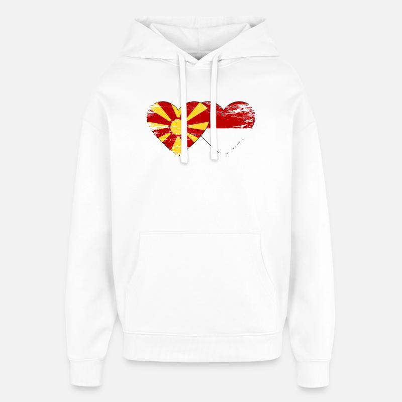 Macédoine Indonésie drapeau coeur utilisé - Sweat à capuche unisexe Stanley/Stella Oversized - blanc