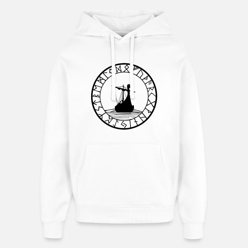 Schwarzes Wikinger-Langschiff und Kompass - Oversized Unisex Hoodie von Stanley/Stella - Weiß