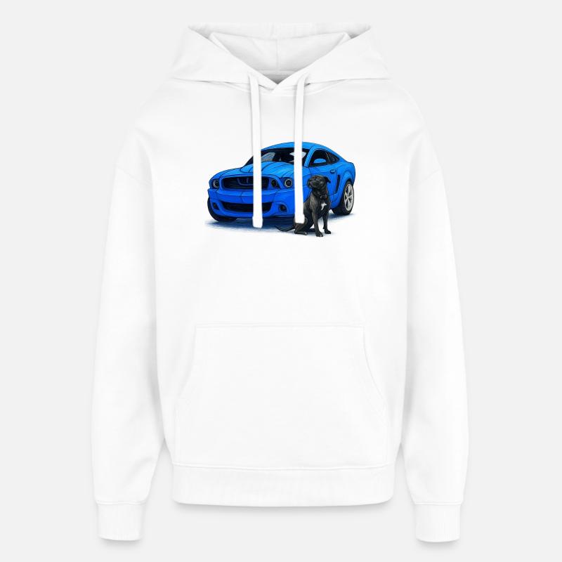 Muscle car bleu Chien partenaire - Sweat à capuche unisexe Stanley/Stella Oversized - blanc
