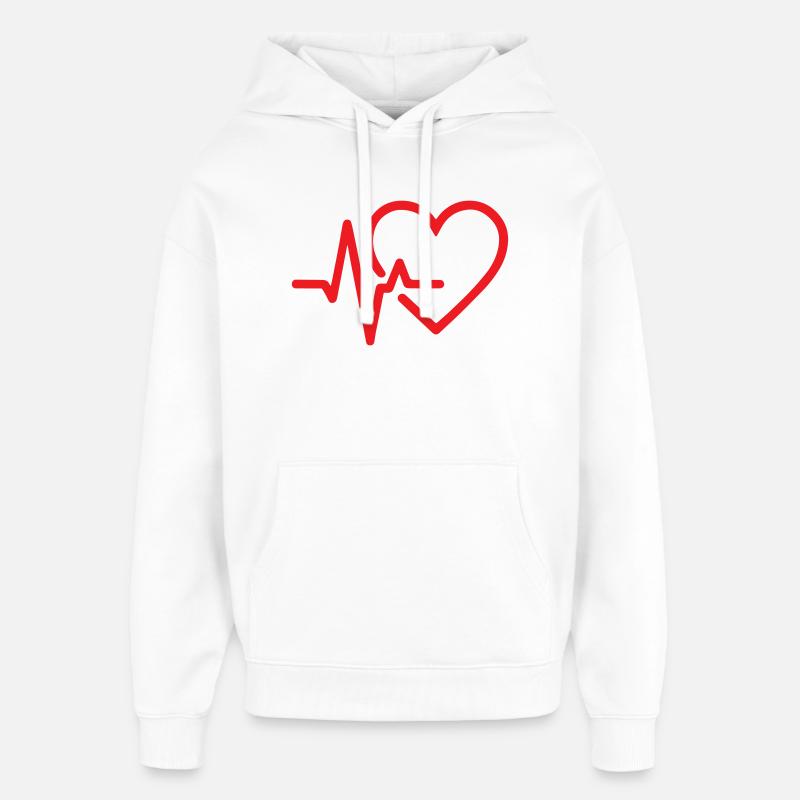 Conception de l’ecg Heartbeat Heart Line - Sweat à capuche unisexe Stanley/Stella Oversized - blanc