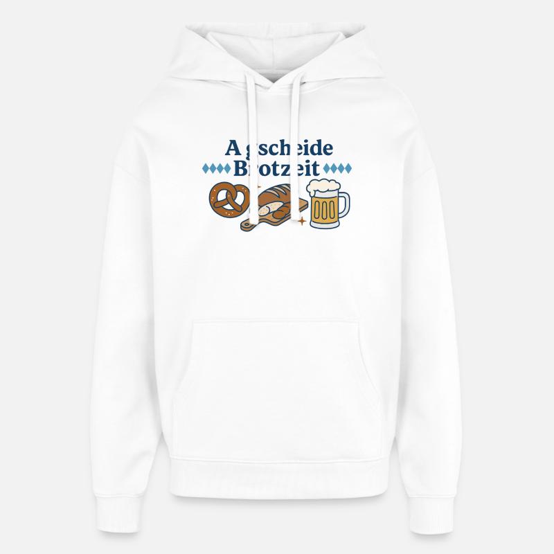 a gscheide brotzeit / Bayern Spruch - Sweat à capuche unisexe Stanley/Stella Oversized - blanc
