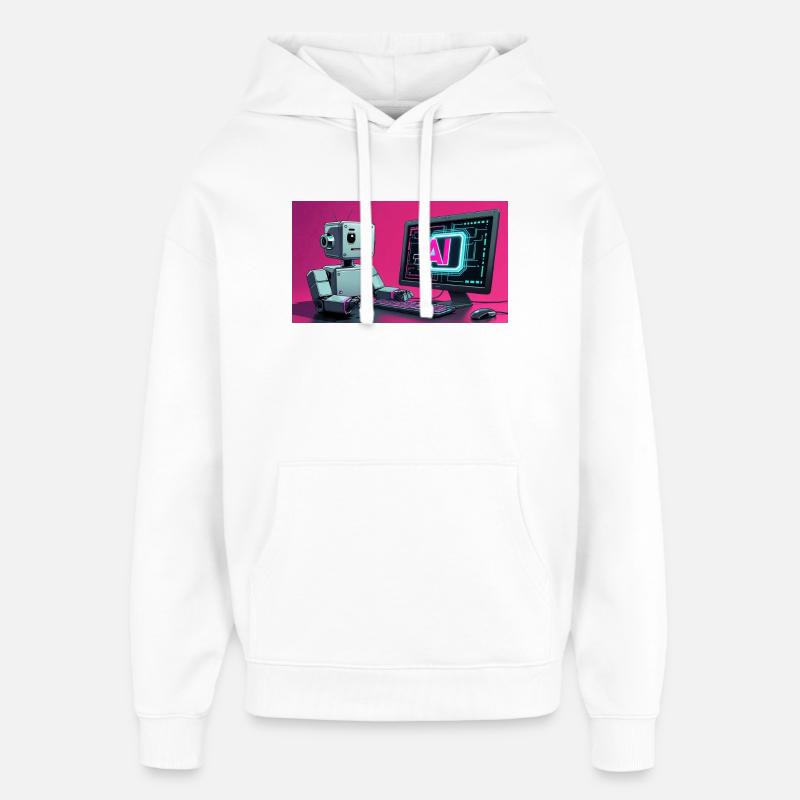 Futuristischer KI-Roboter und Tech-Bildschirm - Oversized Unisex Hoodie von Stanley/Stella - Weiß