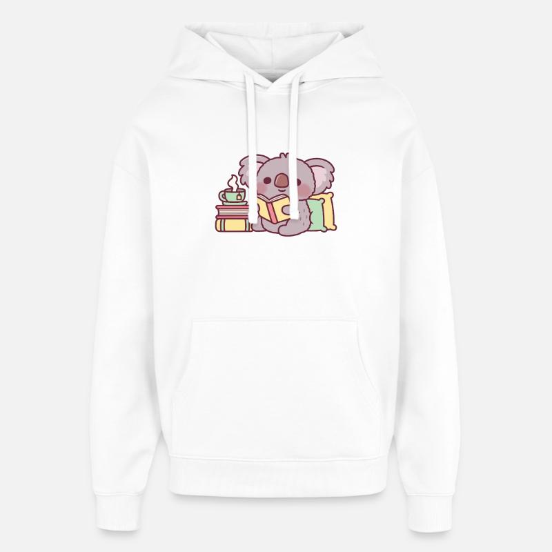 Koala mignon lisant un livre - Sweat à capuche unisexe Stanley/Stella Oversized - blanc