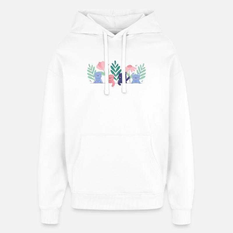 Illustration de jardin de chat fantaisiste - Sweat à capuche unisexe Stanley/Stella Oversized - blanc