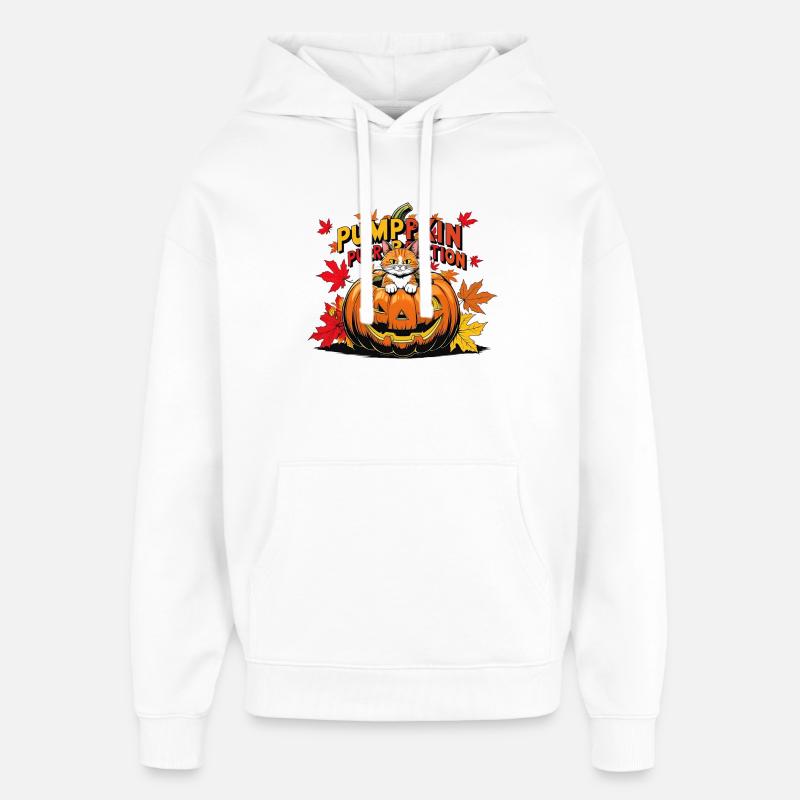 Chats Halloween Citrouille Design - Sweat à capuche unisexe Stanley/Stella Oversized - blanc