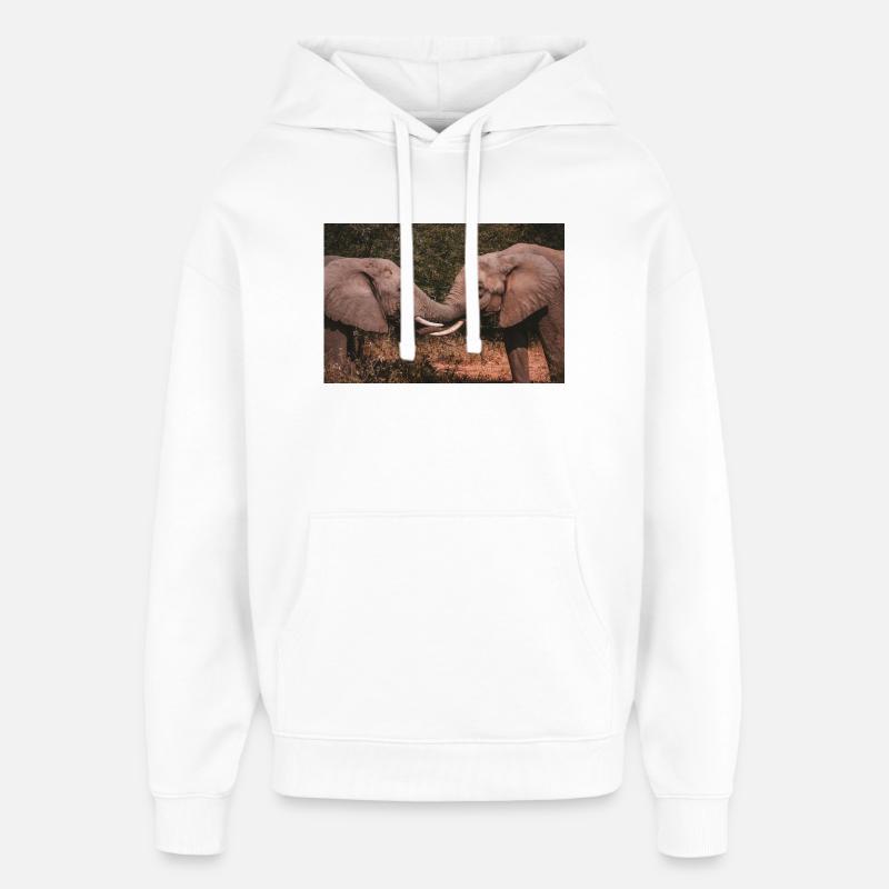 Éléphants entrelacant des trompes - Sweat à capuche unisexe Stanley/Stella Oversized - blanc