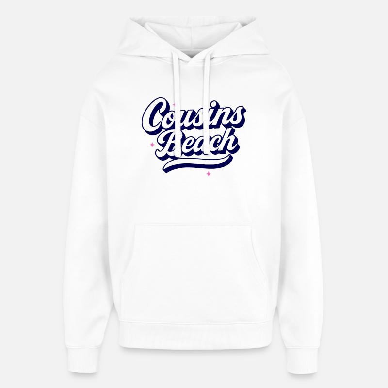 Cousins Beach - Conception de script rétro - Sweat à capuche unisexe Stanley/Stella Oversized - blanc