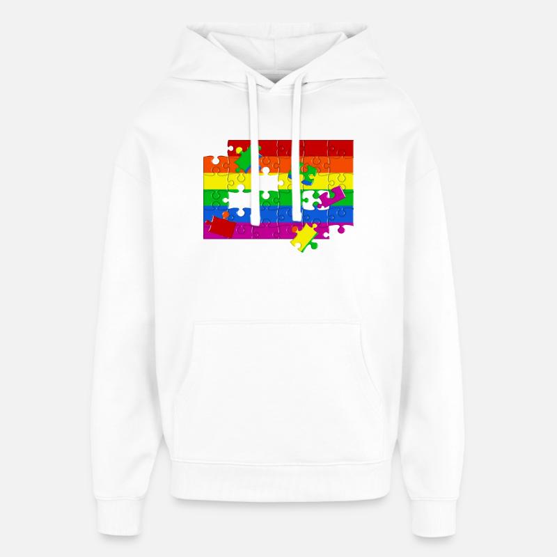 Puzzle drapeau LGTBQ+ - Sweat à capuche unisexe Stanley/Stella Oversized - blanc