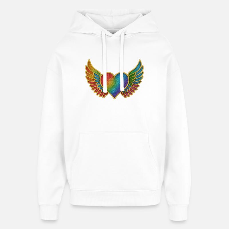 Coeur arc-en-ciel avec des ailes - Sweat à capuche unisexe Stanley/Stella Oversized - blanc