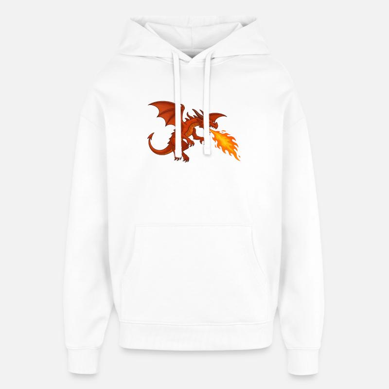 Dragon cracheur de feu - Illustration - Sweat à capuche unisexe Stanley/Stella Oversized - blanc