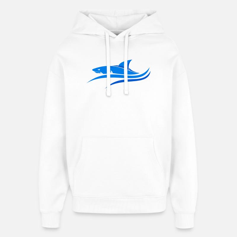 Requin bleu - Sweat à capuche unisexe Stanley/Stella Oversized - blanc