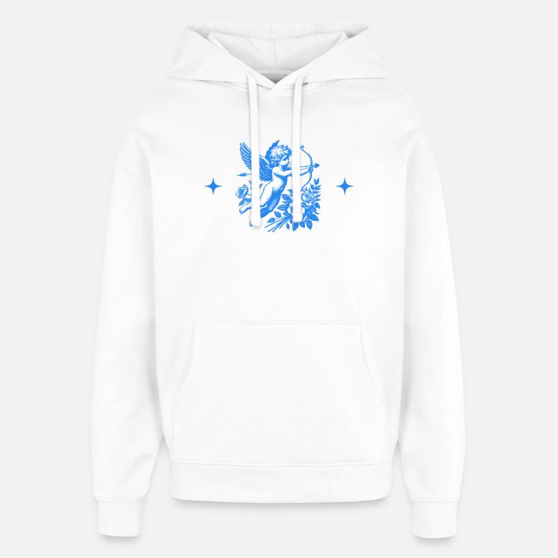 Cupid aux Fleurs Bleues - Sweat à capuche unisexe Stanley/Stella Oversized - blanc