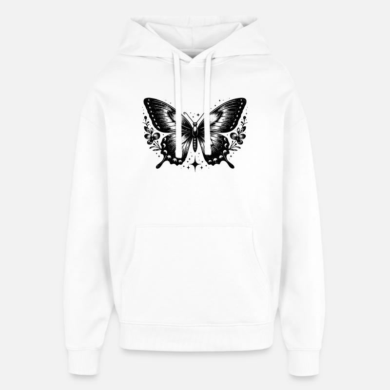 Papillon noir et blanc bohème - Sweat à capuche unisexe Stanley/Stella Oversized - blanc