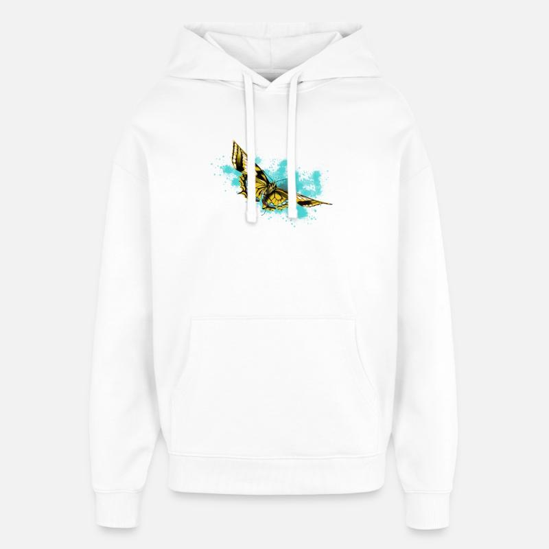 Éclaboussure de papillon jaune - Sweat à capuche unisexe Stanley/Stella Oversized - blanc