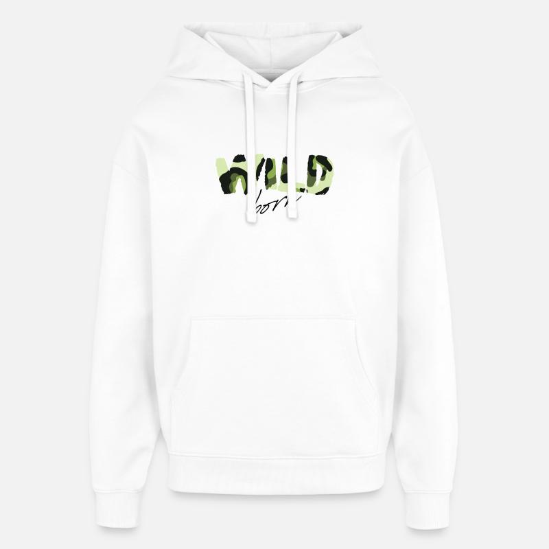 Camouflage Wild Born Texte Logo - Sweat à capuche unisexe Stanley/Stella Oversized - blanc