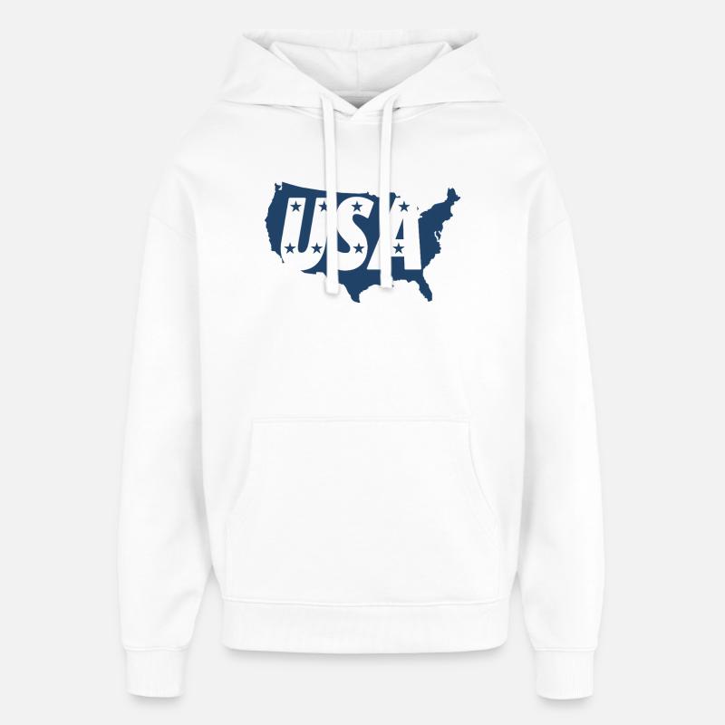 Carte des États-Unis avec étoiles - Sweat à capuche unisexe Stanley/Stella Oversized - blanc