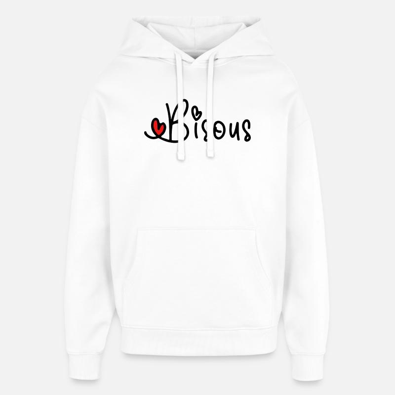 Cœur Rouge Bisous ligne Minimale Noire - Sweat à capuche unisexe Stanley/Stella Oversized - blanc