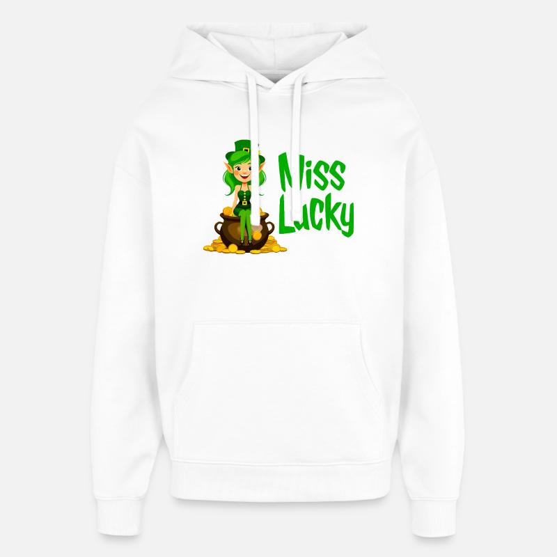 Mlle Lucky Leprechaun - Sweat à capuche unisexe Stanley/Stella Oversized - blanc