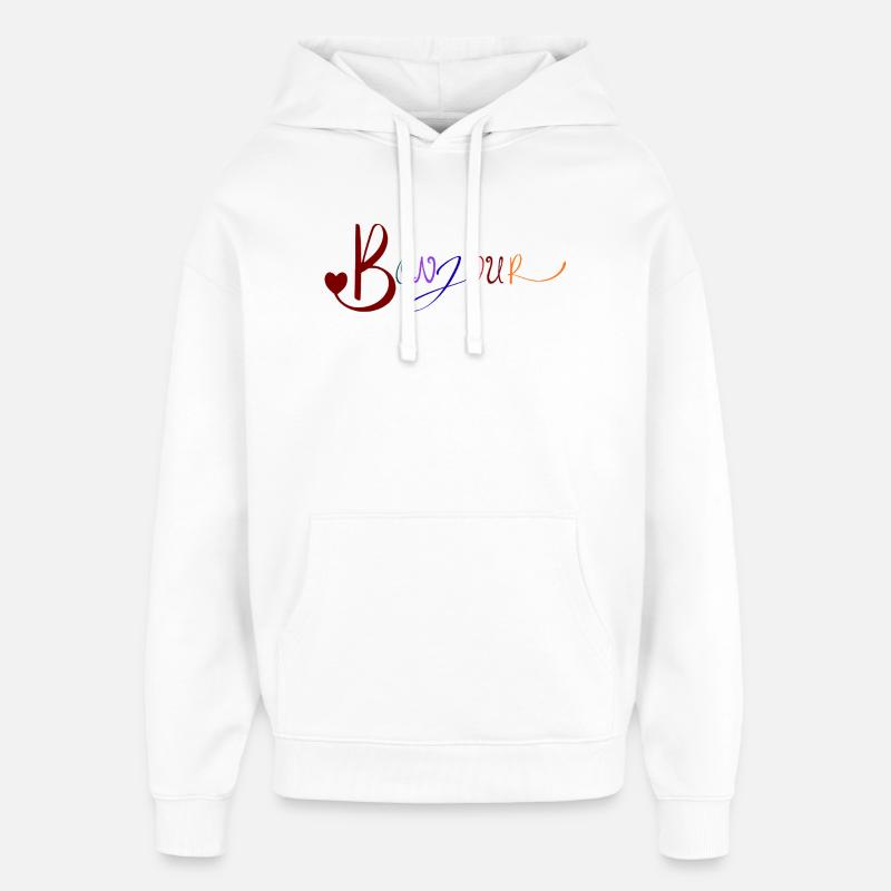 Bonjour mignon français salutation design - Sweat à capuche unisexe Stanley/Stella Oversized - blanc