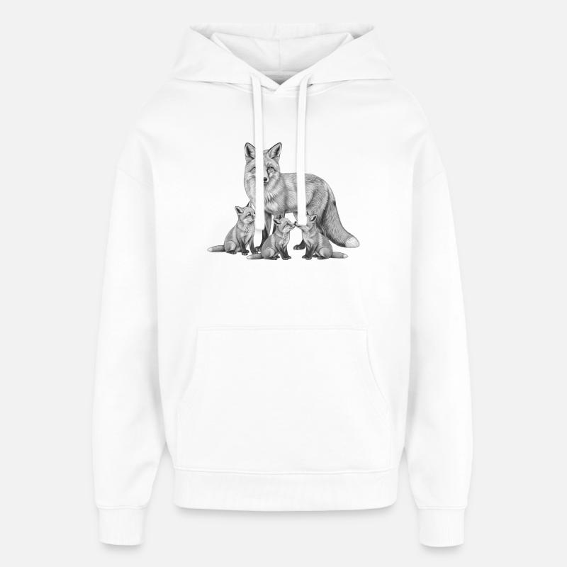 Renard et ses petits  - Sweat à capuche unisexe Stanley/Stella Oversized - blanc