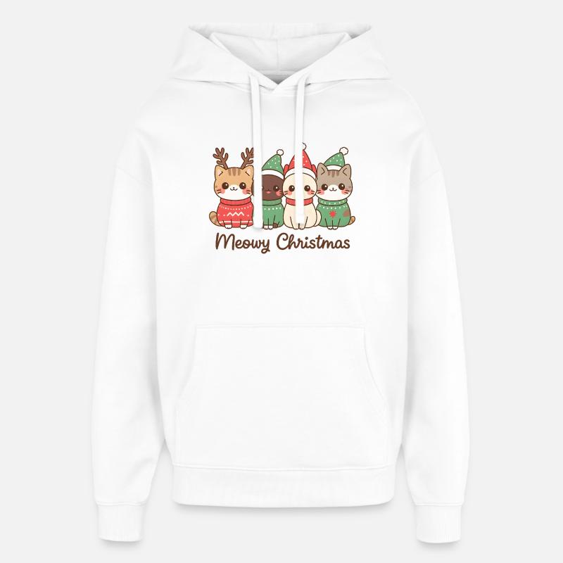 Meowy Christmas Cat Squad, Chatons - Sweat à capuche unisexe Stanley/Stella Oversized - blanc