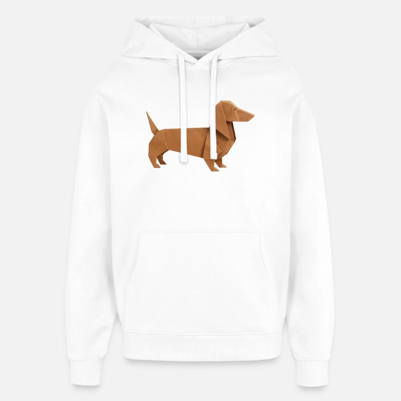 Origami Teckel Noble Brown - Sweat à capuche unisexe Stanley/Stella Oversized - blanc