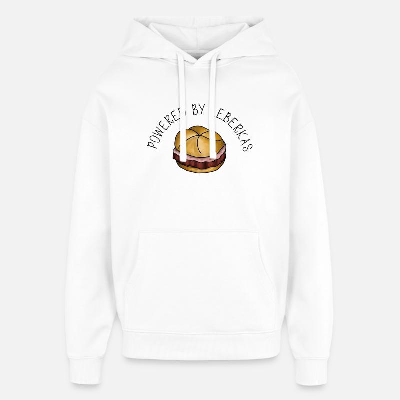 Powered by Leberkas – Leberkäse Spruch - Oversized Unisex Hoodie by Stanley/Stella - white