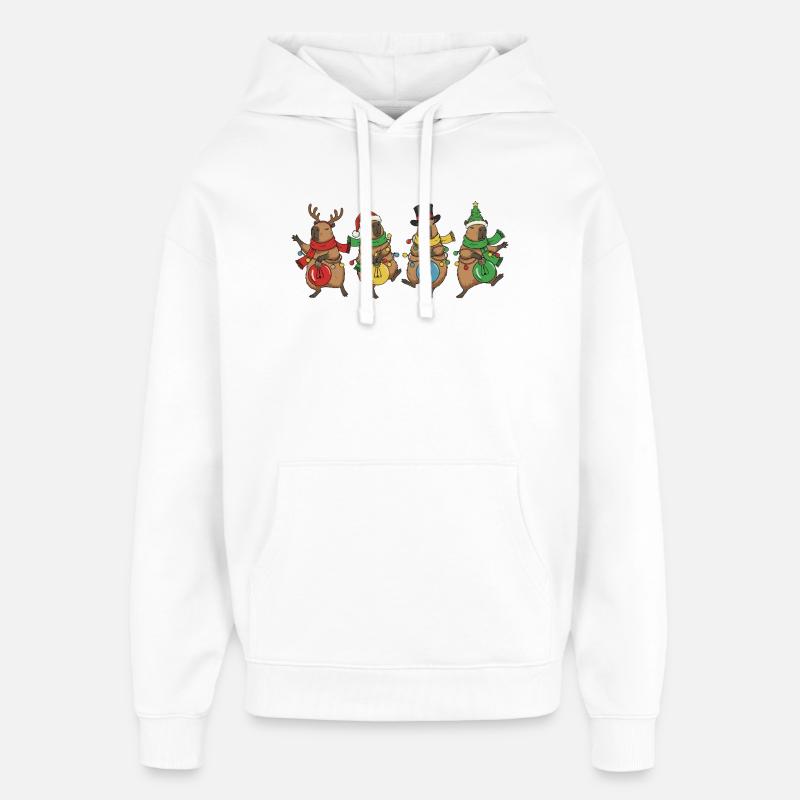 Lumières de Noël dansantes de capybara - Sweat à capuche unisexe Stanley/Stella Oversized - blanc