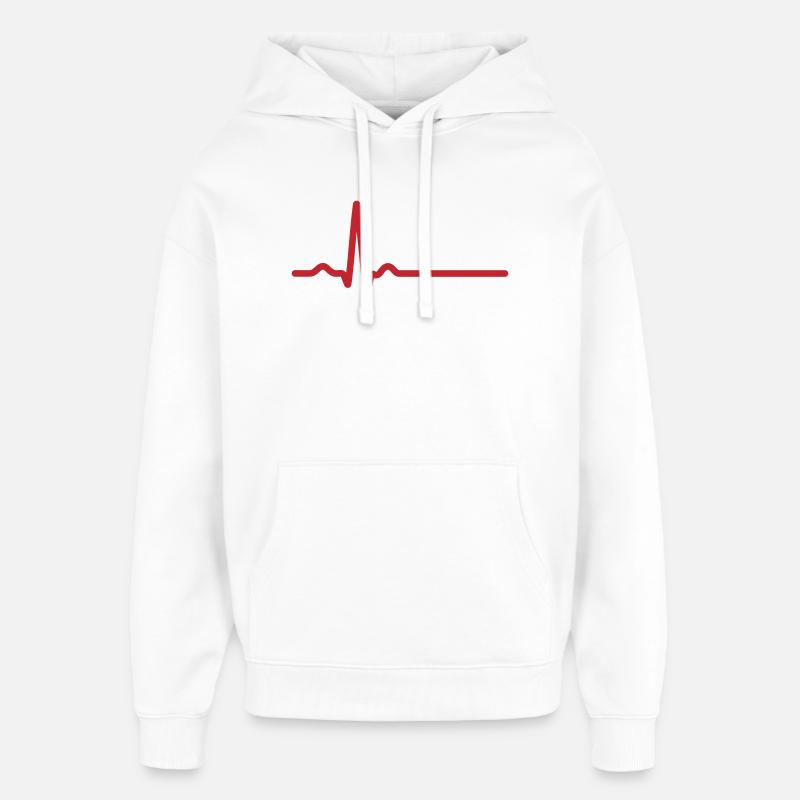 Icône rouge de la ligne ECG - Sweat à capuche unisexe Stanley/Stella Oversized - blanc