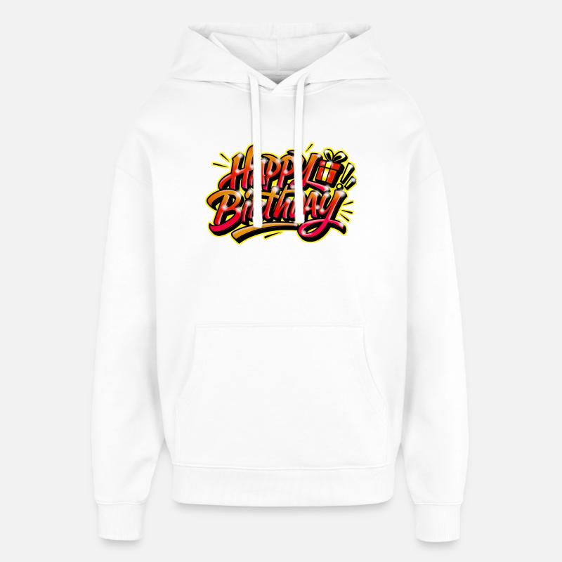 Joyeux Anniversaire Graffiti Jaune Rouge - Sweat à capuche unisexe Stanley/Stella Oversized - blanc
