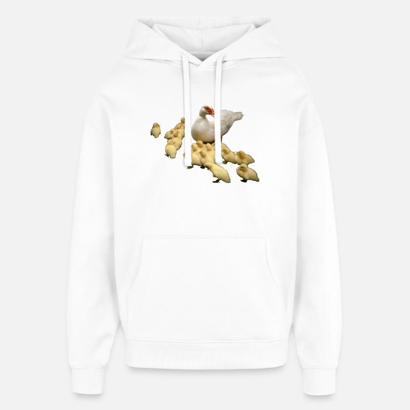 Canard volant avec des poussins - Sweat à capuche unisexe Stanley/Stella Oversized - blanc