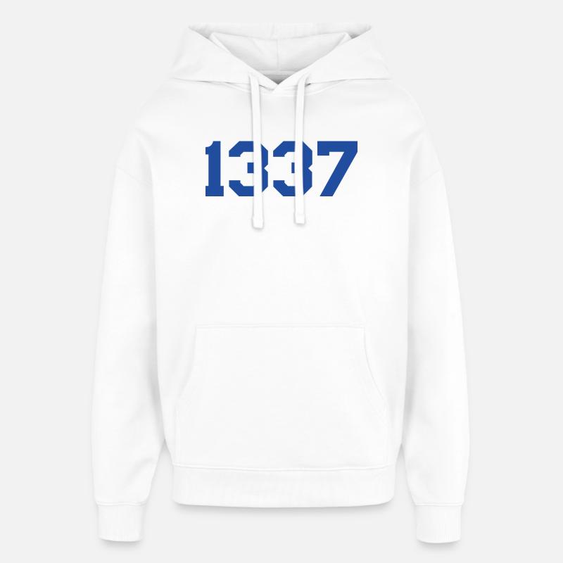 1337 – Conception en texte bleu - Sweat à capuche unisexe Stanley/Stella Oversized - blanc