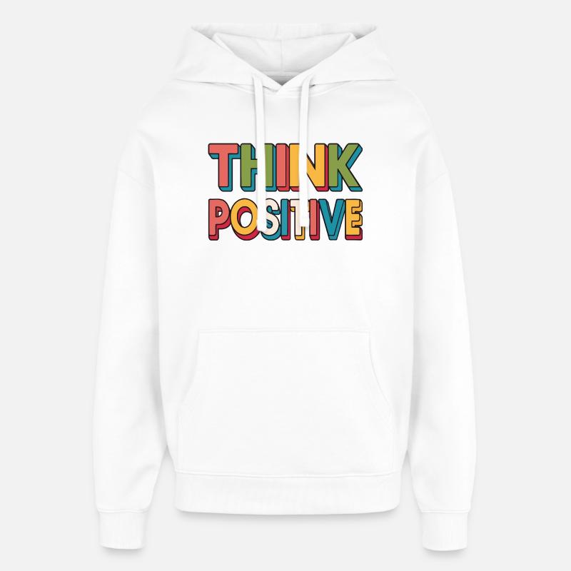 Think Positive Arc-en-Ciel Rétro - Sweat à capuche unisexe Stanley/Stella Oversized - blanc