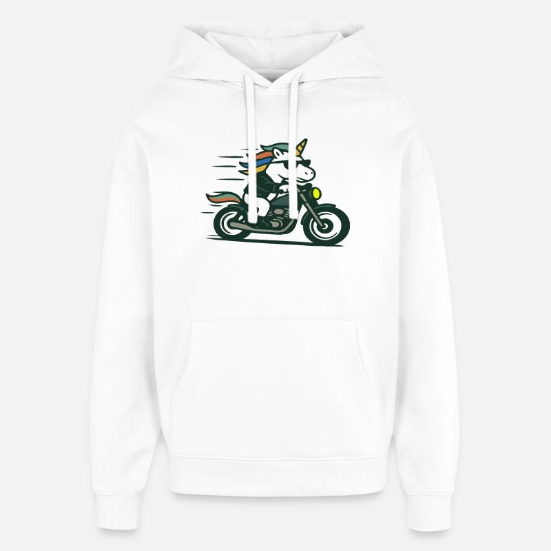 Fast Biker einhornfahrende Motorrad-Maskottchen-Kunst - Oversized Unisex Hoodie von Stanley/Stella - Weiß
