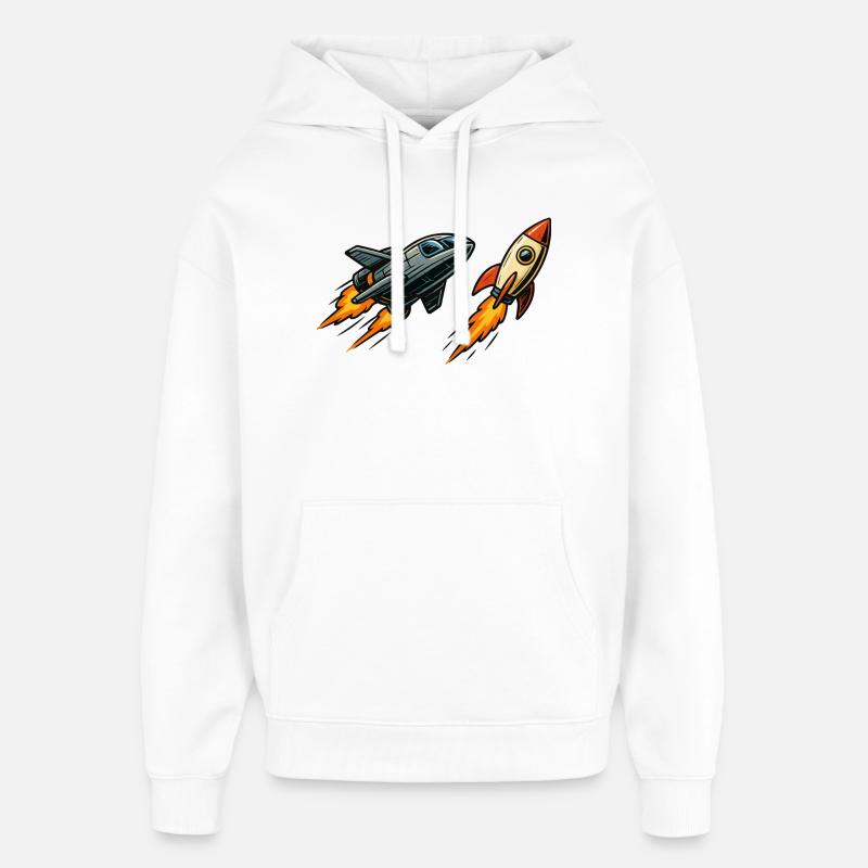 Espace de dessin animé Rocket Sprint - Sweat à capuche unisexe Stanley/Stella Oversized - blanc
