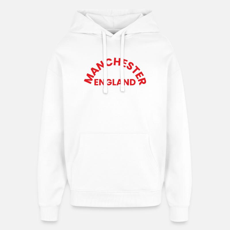 Logo circulaire de Manchester, Angleterre, - Sweat à capuche unisexe Stanley/Stella Oversized - blanc